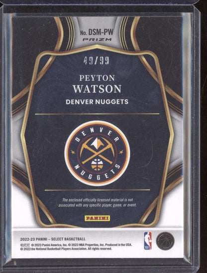 Peyton Watson 2022 Panini Select Draft Selections Material Purple Jersey RC /99