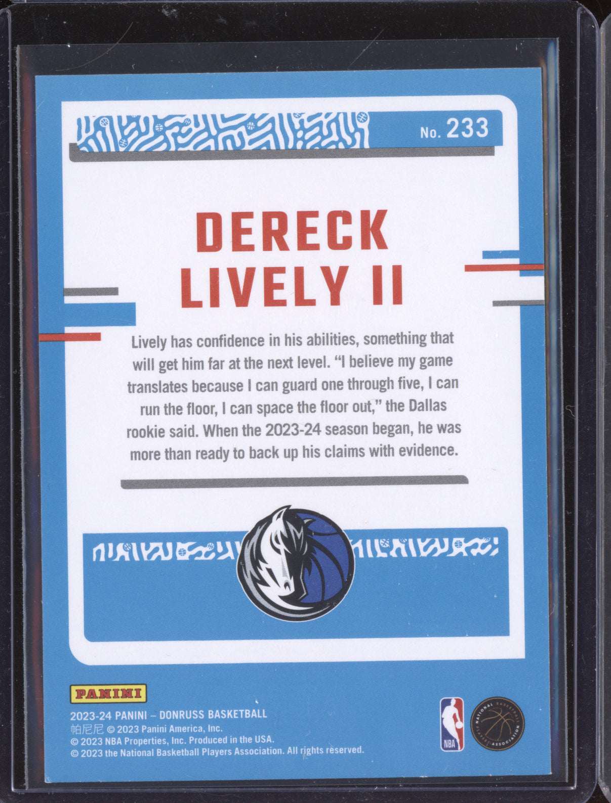 Dereck Lively II 2023-24 Panini Donruss Asia Red RC