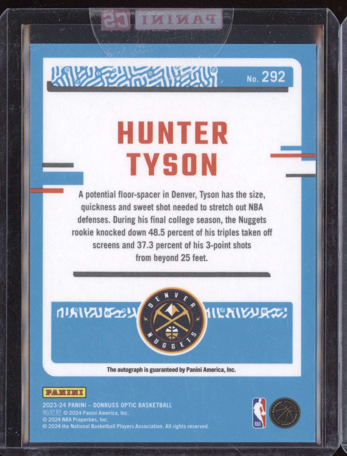 Hunter Tyson 2023-24 Panini Optic Auto RC