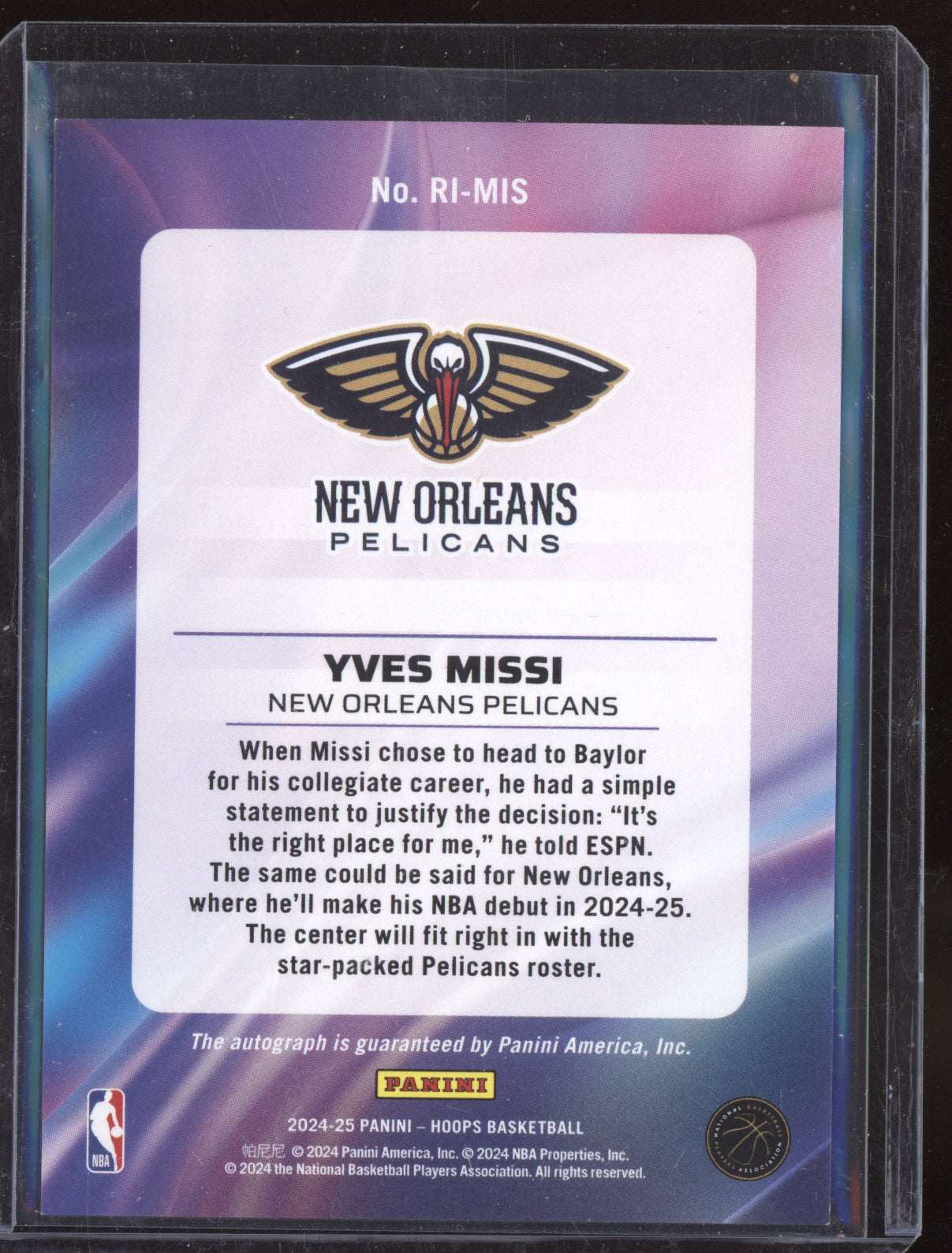 Yves Missi 2024-25 Panini Hoops Rookie Ink Auto RC