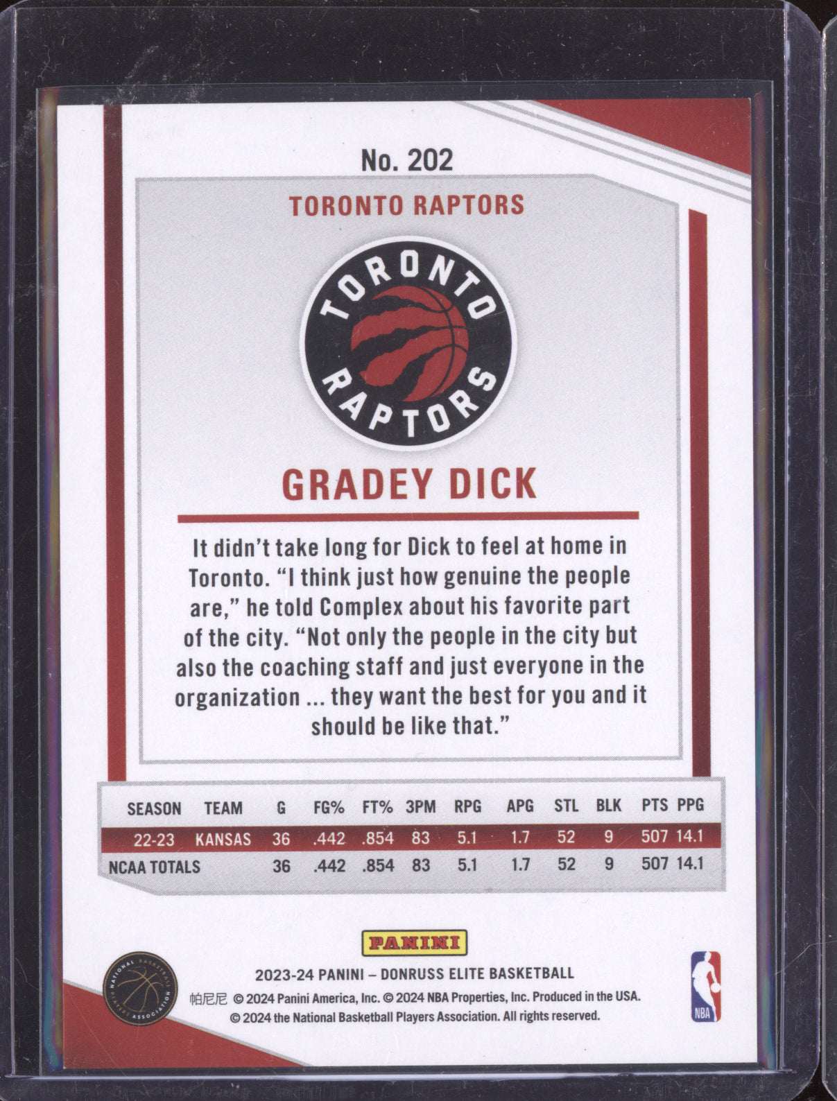 Gradey Dick 2023-24 Panini Elite Green International RC 18/24