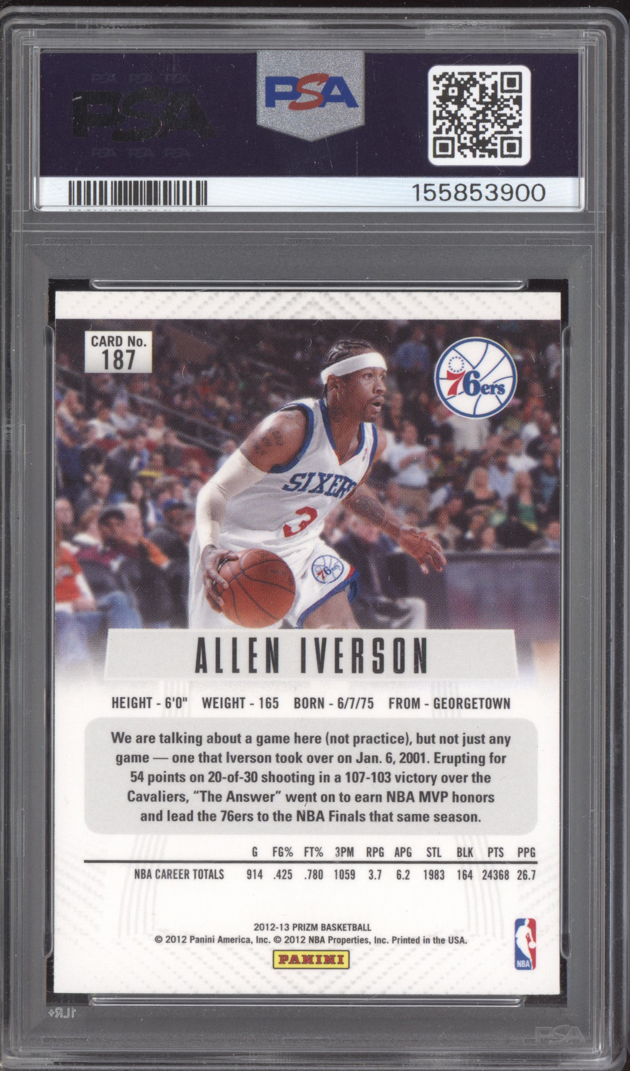 Allen Iverson 2012 Panini Prizm Prizm Silver PSA 10