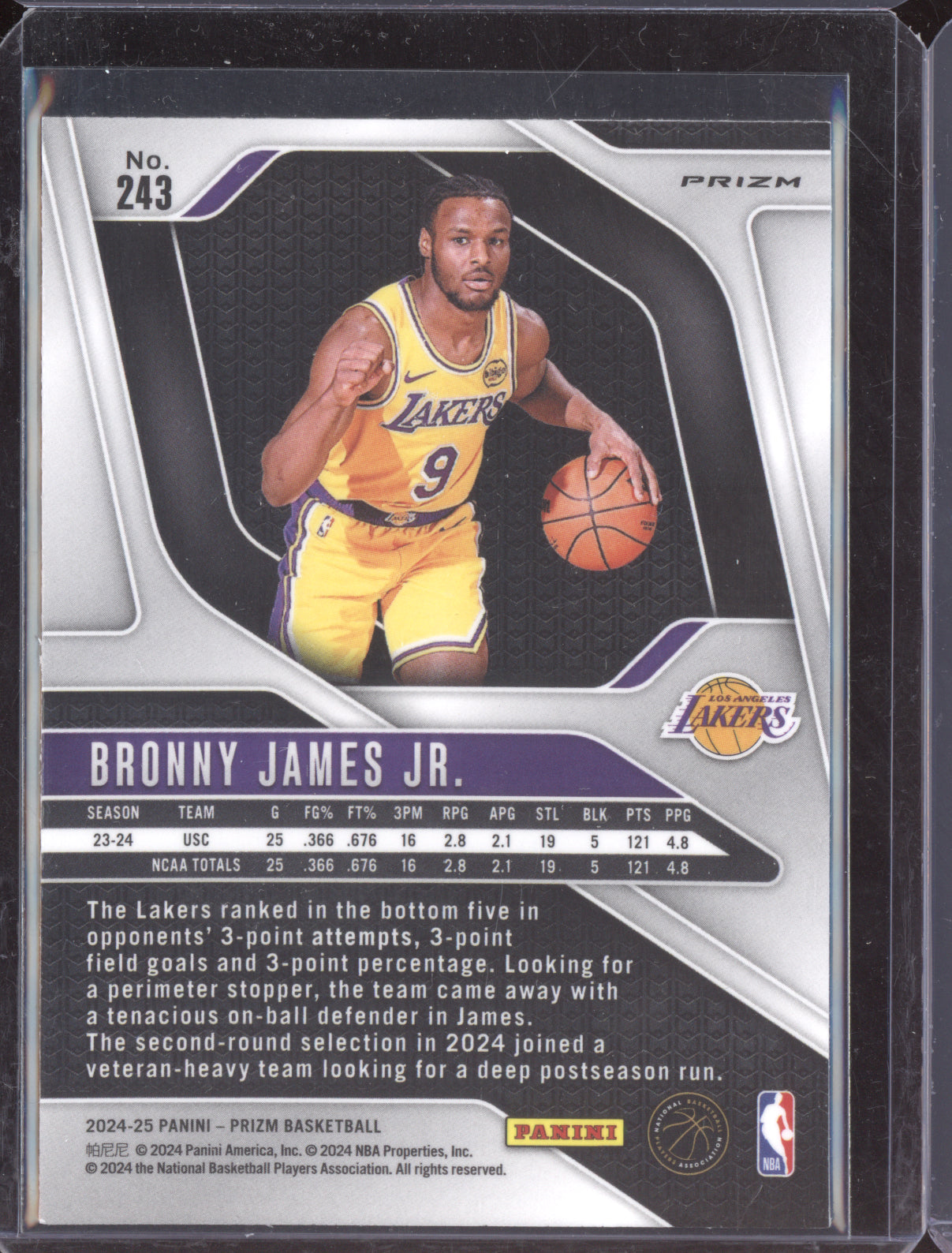 Bronny James Jr. 2024 Panini Prizm Silver Glitter RC