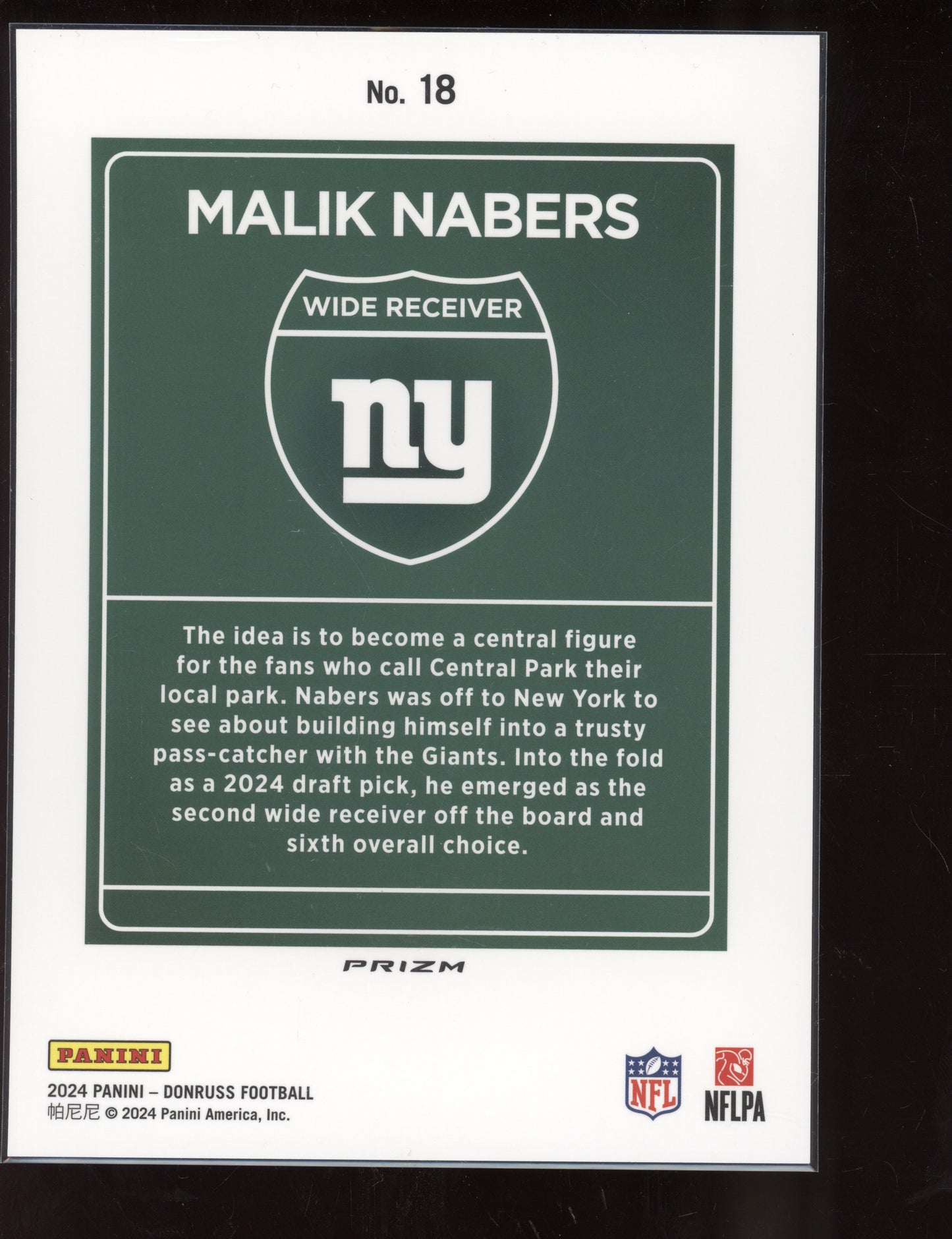 Malik Nabers 2024 Panini Donruss Oversized Jumbo Downtown RC