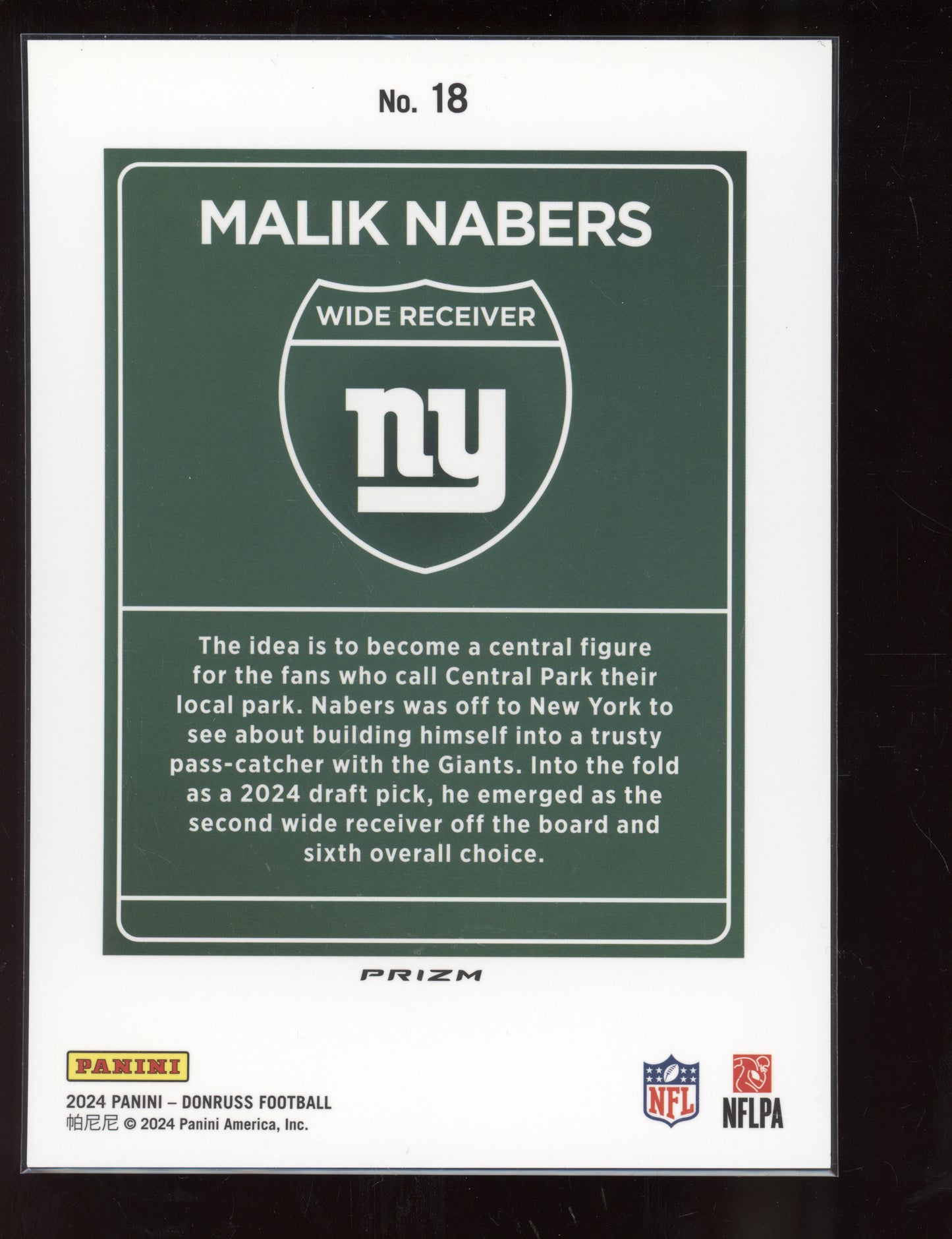 Malik Nabers 2024 Panini Donruss Oversized Jumbo Downtown RC