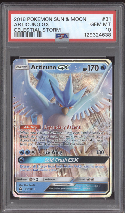 Articuno GX 2018 Pokemon Celestial Storm Ultra Rare 31/168 PSA 10