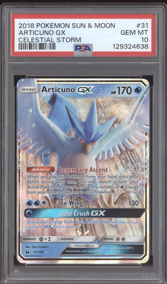 Articuno GX 2018 Pokemon Celestial Storm Ultra Rare 31/168 PSA 10