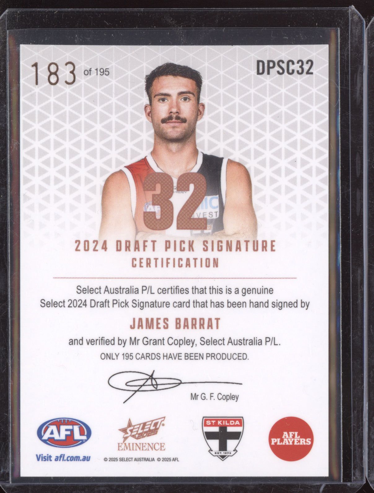 James Barrat 2025 Select Eminence Draft Pick Signature Cooper RC 183/195