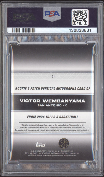 Victor Wembanyama 2023 Topps Three Vertical Patch Auto RC 37/49 PSA 7