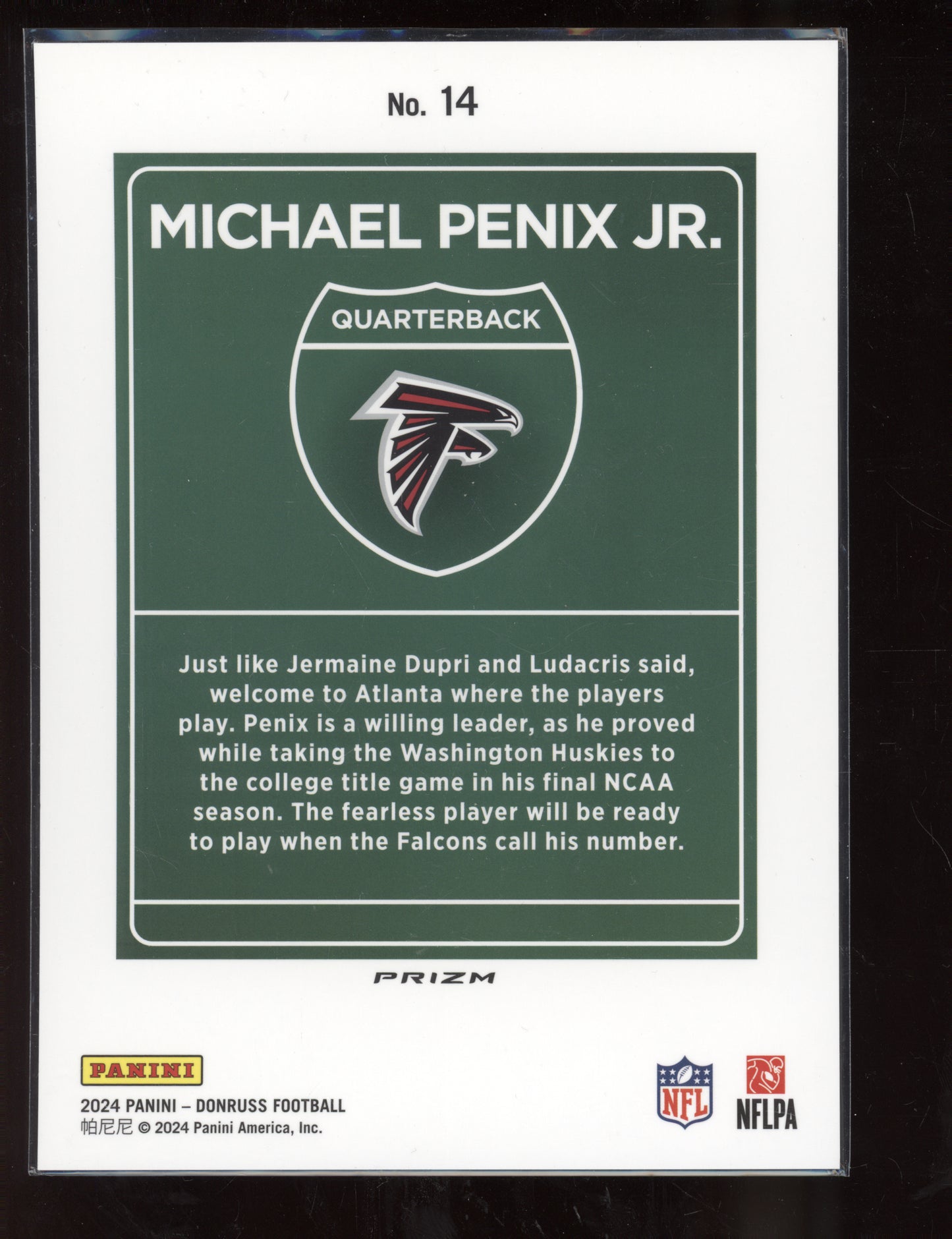 Michael Penix 2024 Panini Donruss Oversized Jumbo Downtown RC