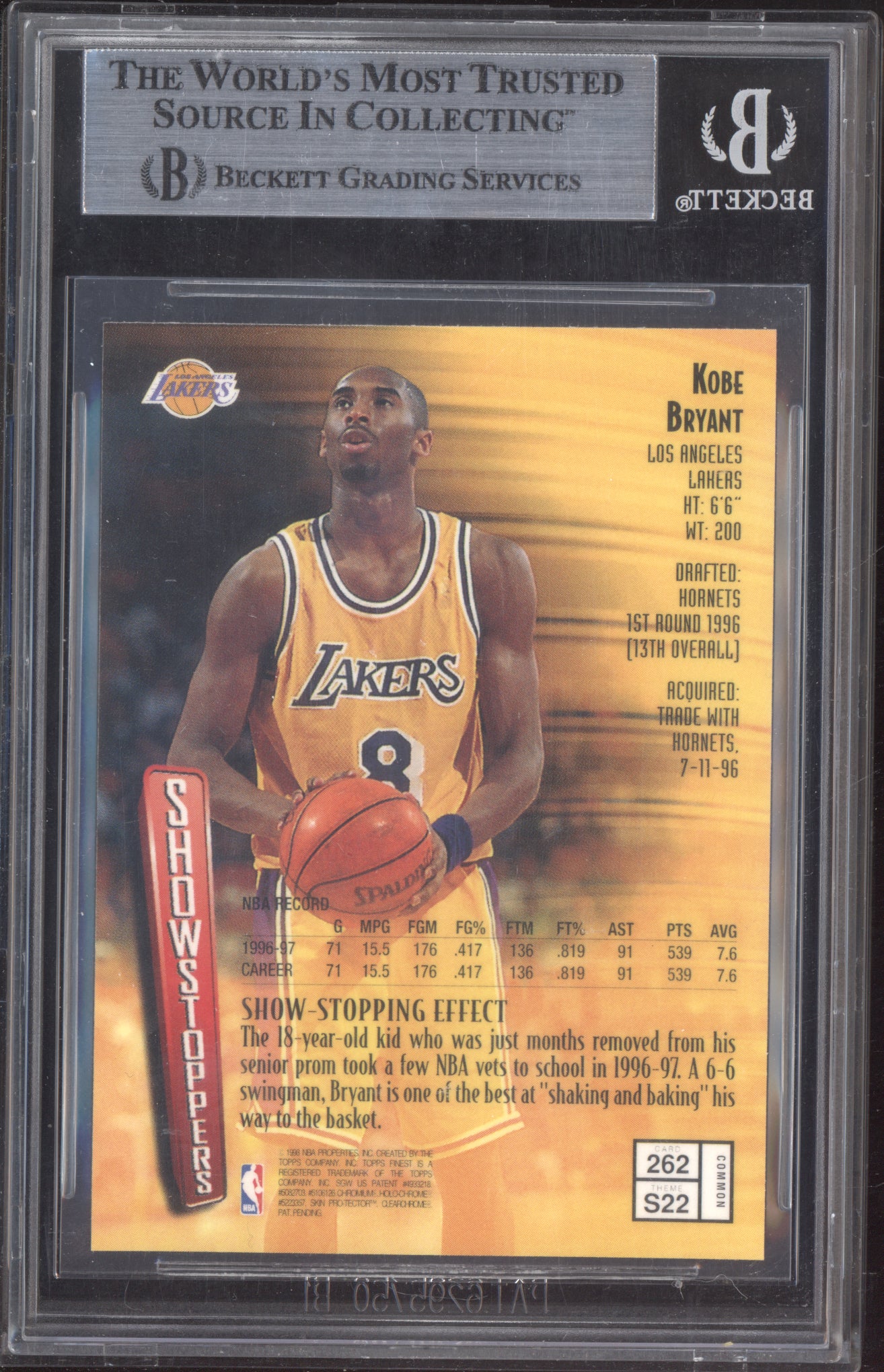 Kobe Bryant 1997 Topps Finest BGS 8.5
