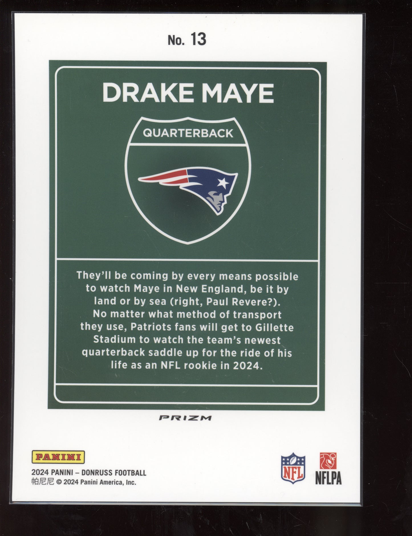 Drake Maye 2024 Panini Donruss Oversized Jumbo Downtown RC