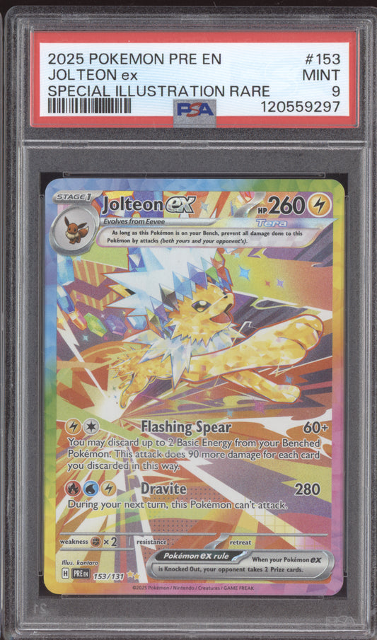 Jolteon ex 2025 Pokemon Prismatic Evolutions Special Illustration Rare 153/131 PSA 9