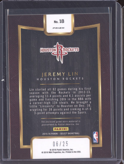Jeremy Lin 2015 Panini Select Throwback Memorabilia Tie-Dye 06/25
