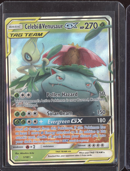 Celebi & Venusaur-GX Pokemon Team Up TEU 2019 Rare Holo 1/181