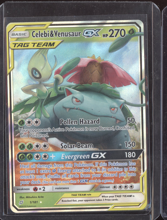 Celebi & Venusaur-GX Pokemon Team Up TEU 2019 Rare Holo 1/181