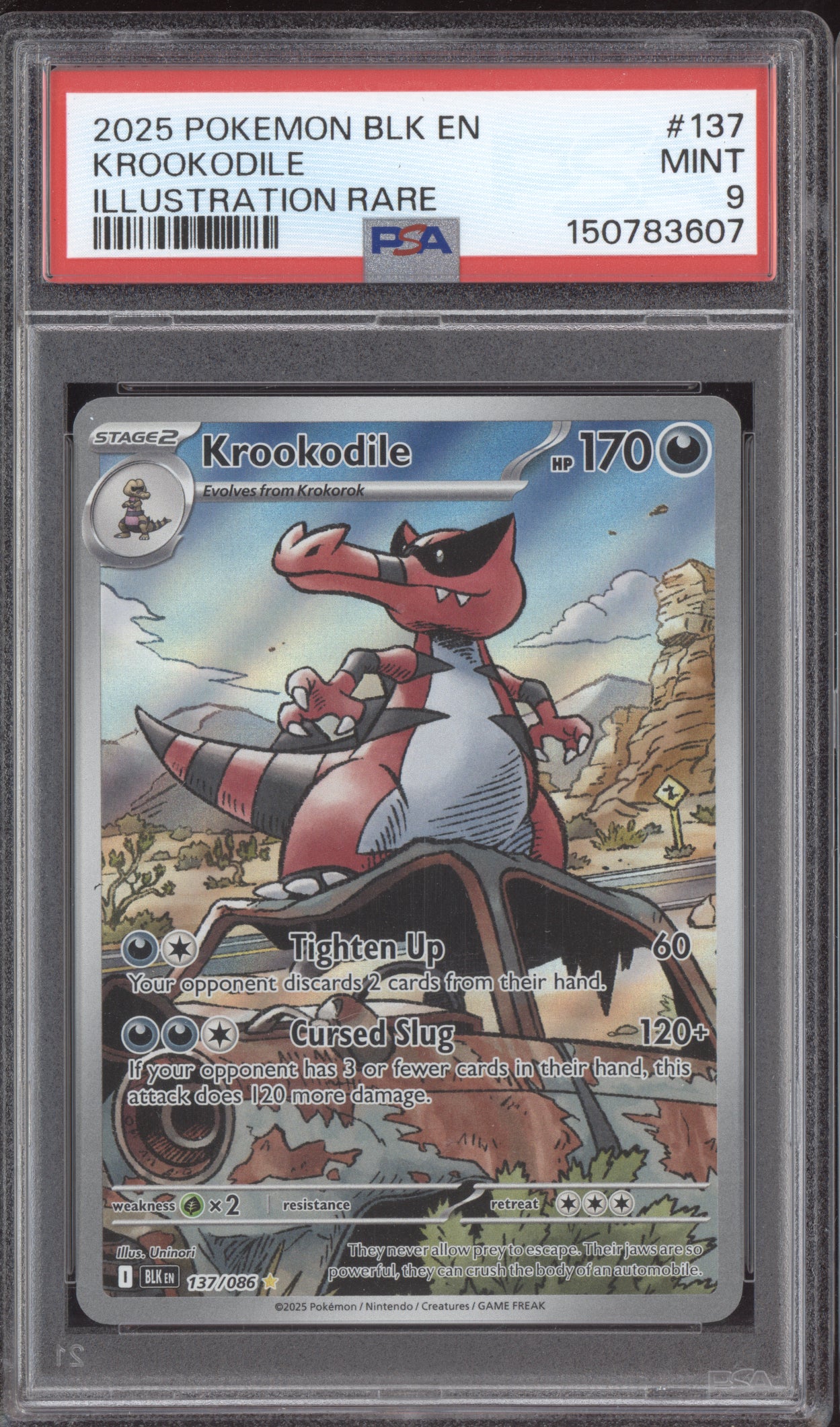 Krookodile 2025 Pokemon Black Bolt Illustration Rare 137/086 PSA 9