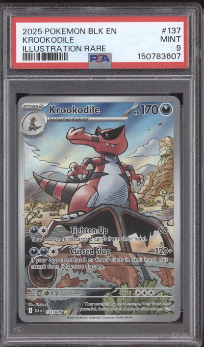 Krookodile 2025 Pokemon Black Bolt Illustration Rare 137/086 PSA 9