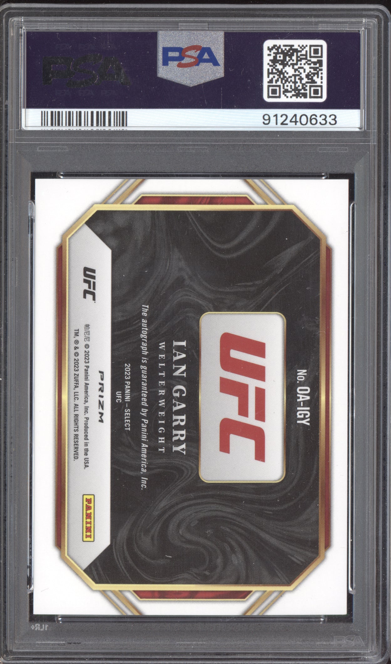 Ian Garry 2023 Panini Select UFC Octagon Signature Auto PSA 9