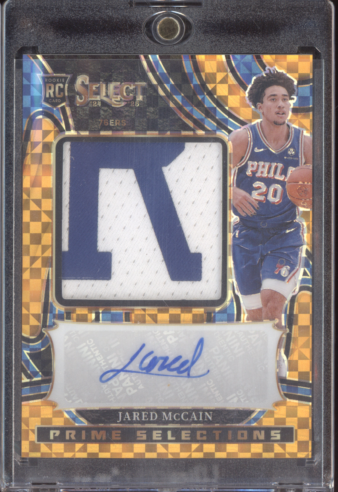 Jared McCain 2024-25 Panini Select Gold Prime Selections Patch Auto RC 05/10