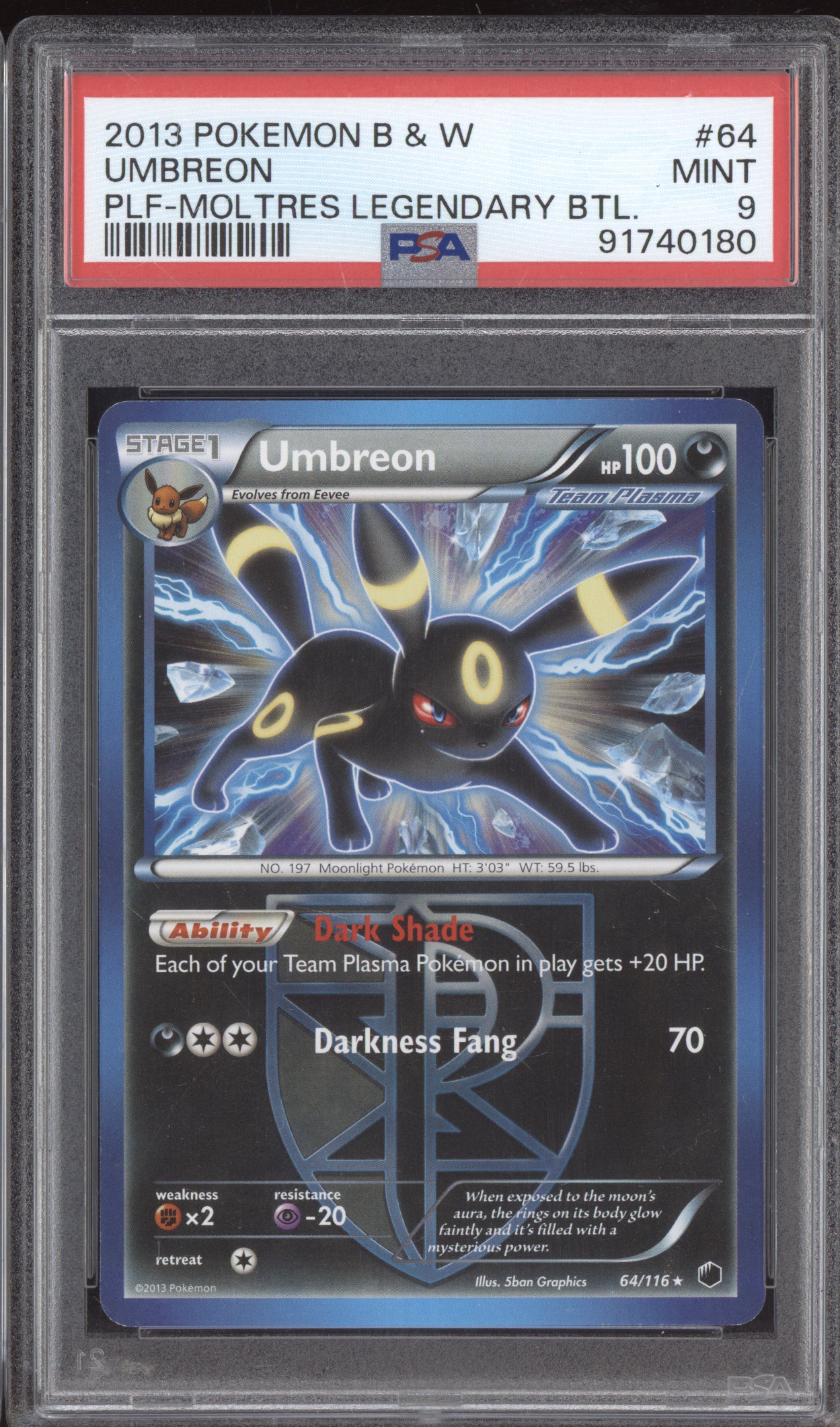 Umbreon 2013 Pokemon Plasma Freeze 64/116 PSA 9