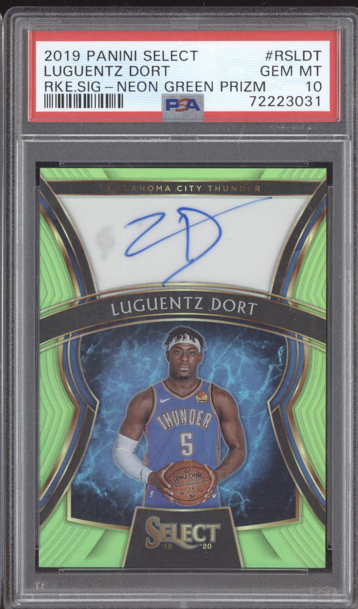 Lugentz Dort 2019 Panini Select Neon Green Rookie Auto RC 40/99 PSA 10