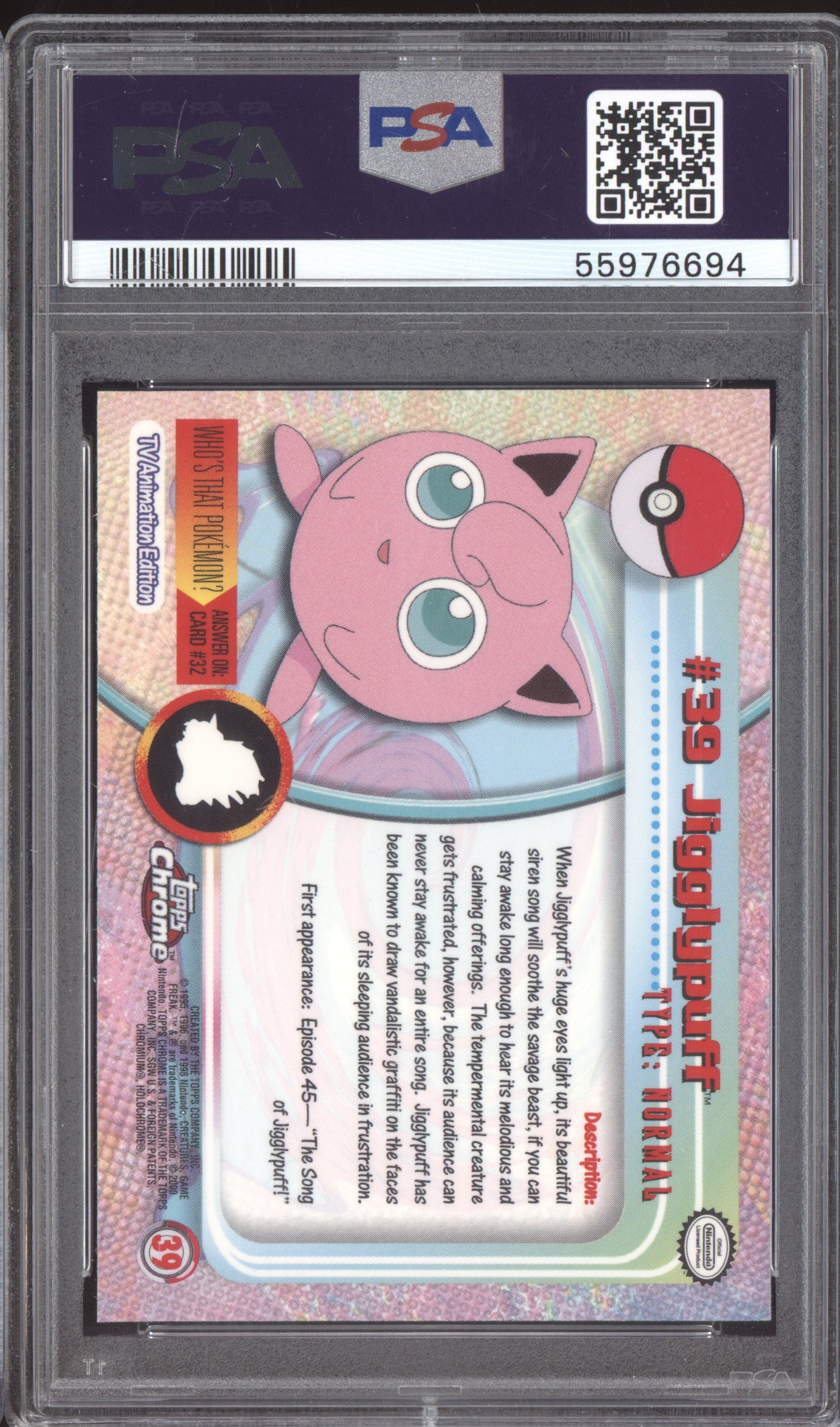 Jigglypuff 2000 Pokemon Topps Chrome Pokemon TV #39 PSA 7
