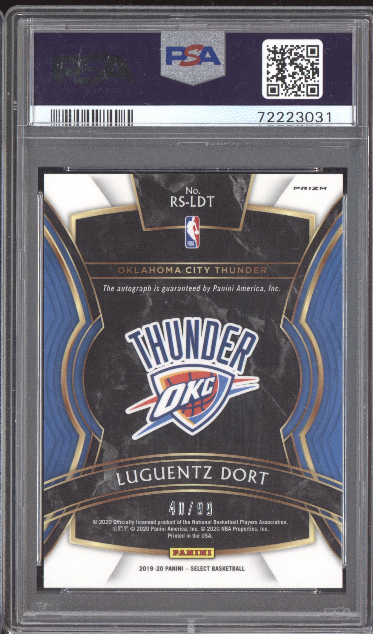 Lugentz Dort 2019 Panini Select Neon Green Rookie Auto RC 40/99 PSA 10