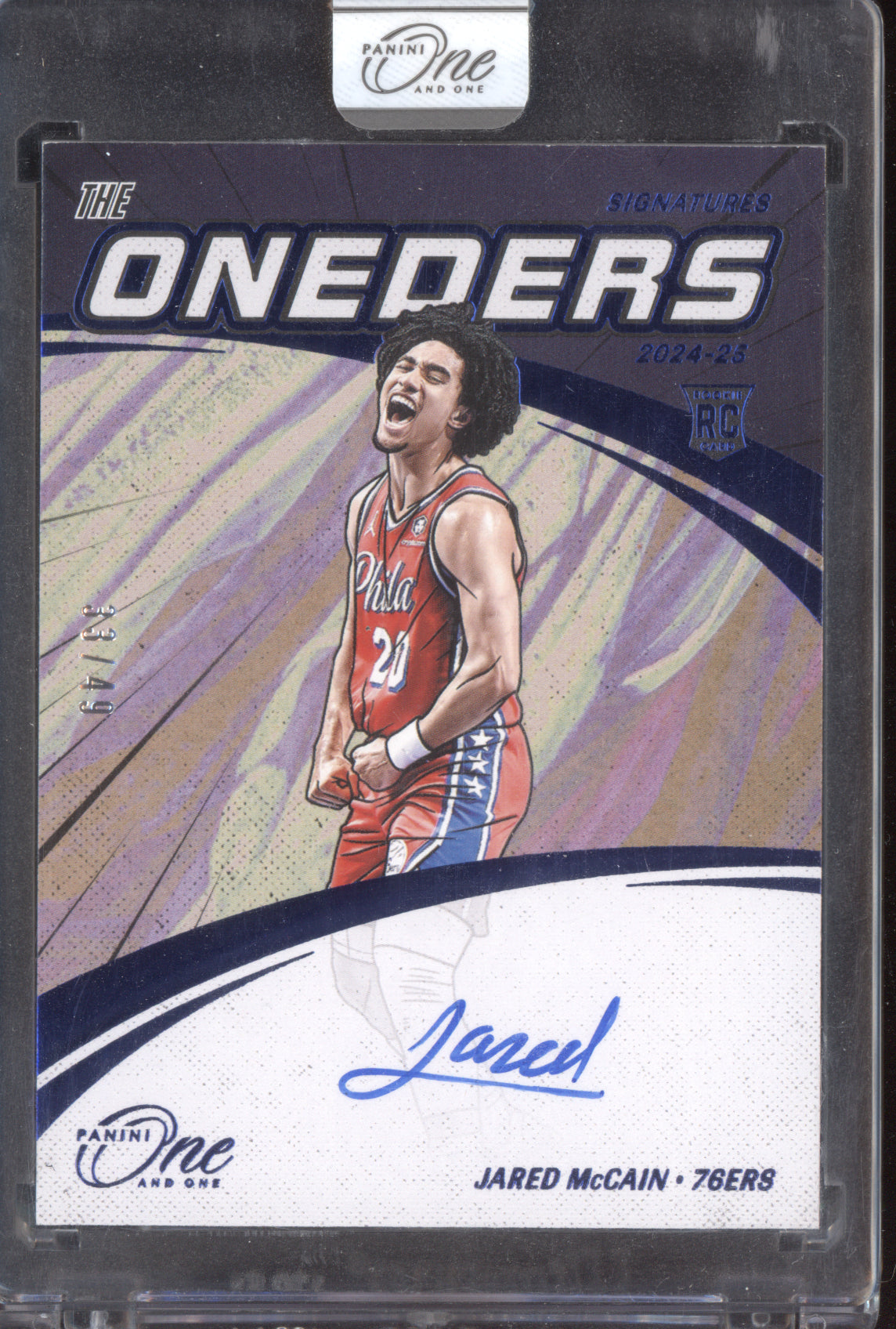 Jared McCain 2024-25 Panini One and One The Oneders Signature Blue Auto RC 33/49