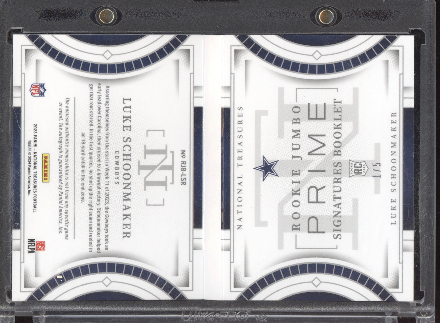 Luke Schoonmaker 2023 Panini National Treasures Rookie Jumbo Prime Booklet RC 1/5