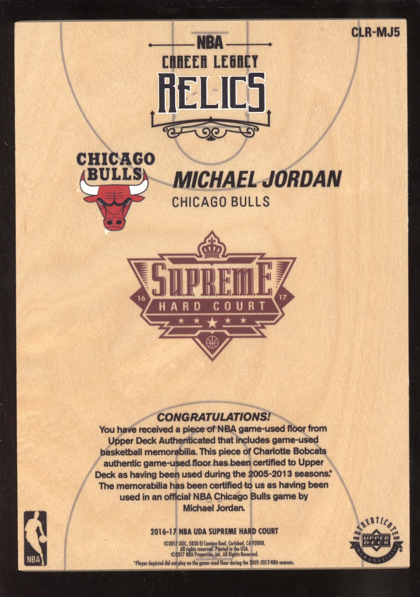 Michael Jordan 2016 Upper Deck Supreme Hard Court Career Legacy Relic