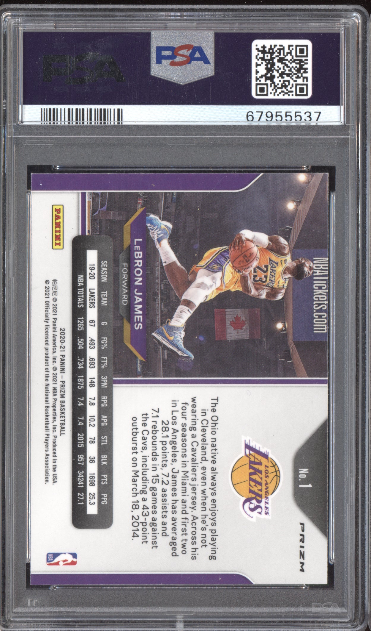 LeBron James 2020-21 Panini Prizm Silver PSA 5