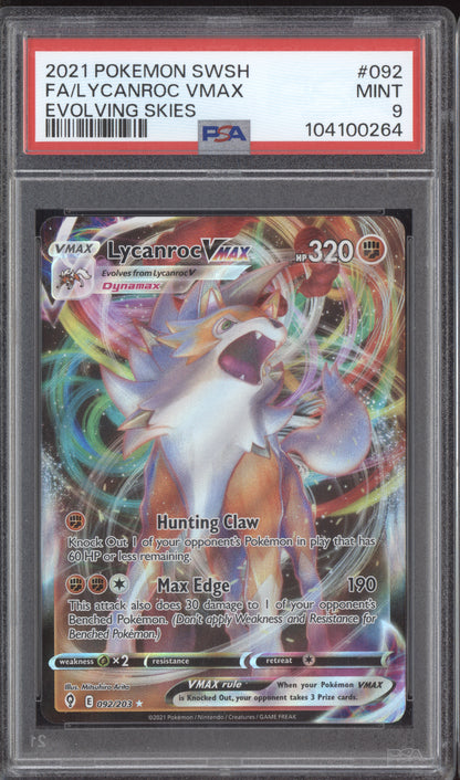 Lycanroc Vmaxx 2021 Pokemon Evolving Skies Full Art 092/203 PSA 9