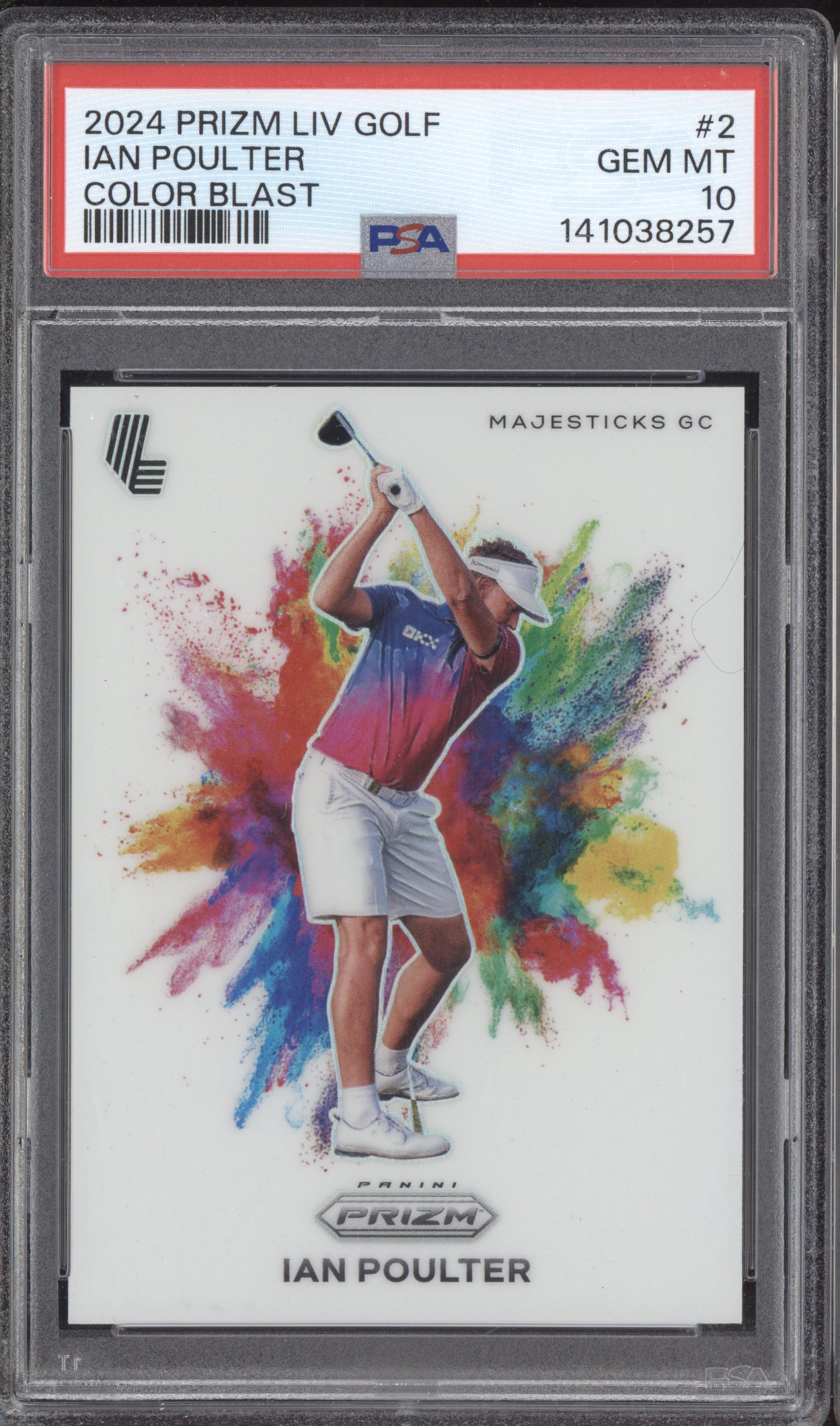 Ian Poulter 2024 Panini LIV Golf Prizm Color Blast PSA 10