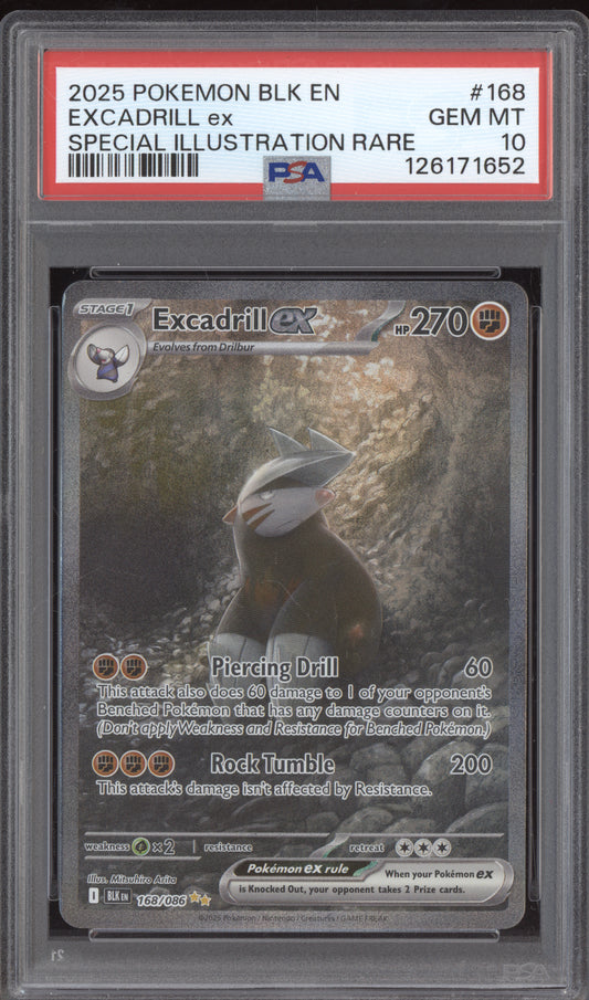 Excadrill ex 2025 Pokemon Black Bolt SIR 168/086 PSA 10