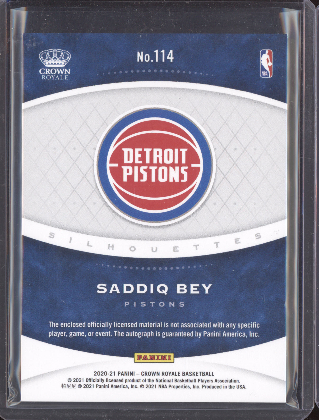 Saddiq Bey 2020 Panini Crown Royale Silhouettes Patch Auto RC 171/199
