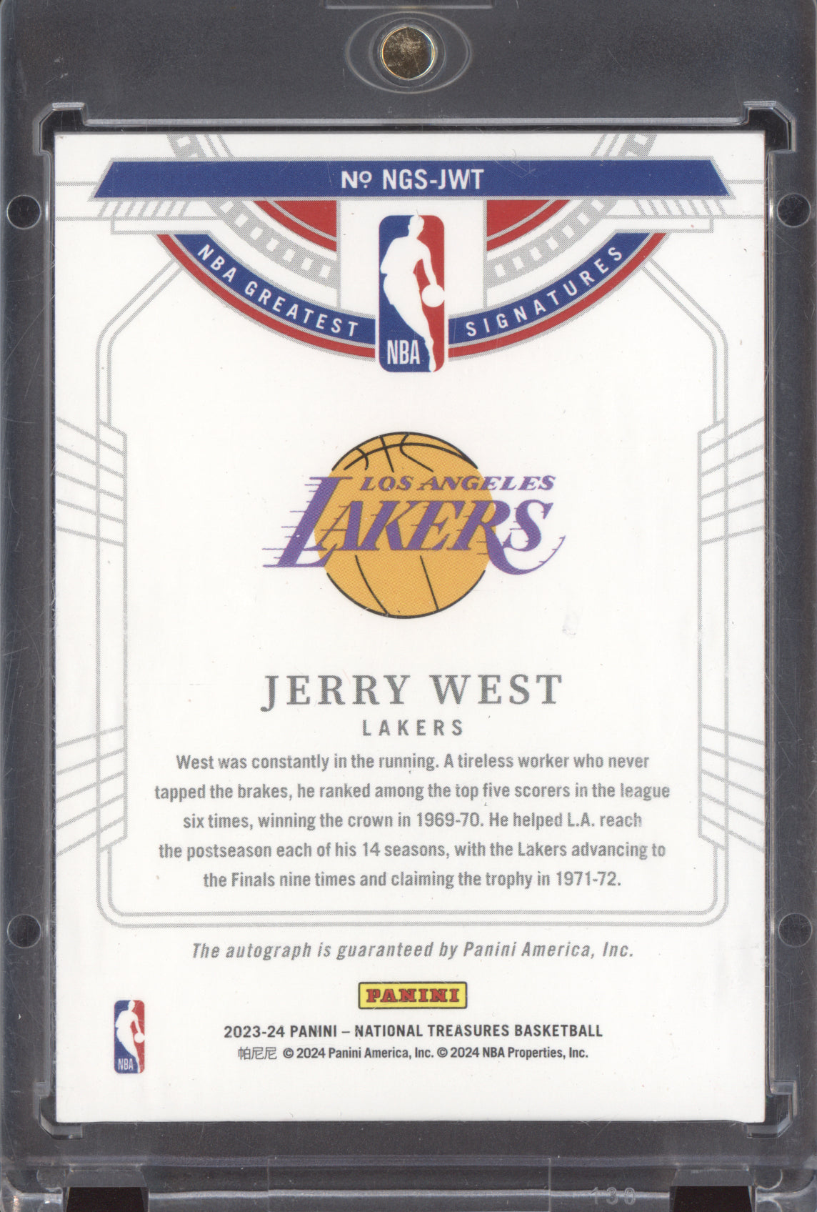 Jerry West 2023-24 Panini National Treasures Greatest Signatures Int Red 2/8