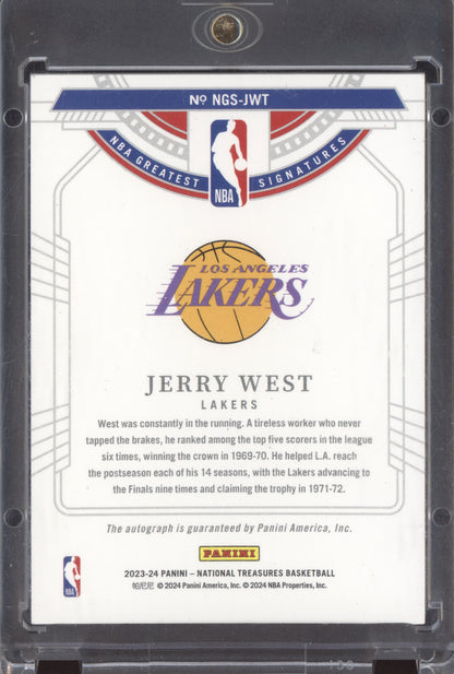 Jerry West 2023-24 Panini National Treasures Greatest Signatures Int Red 2/8