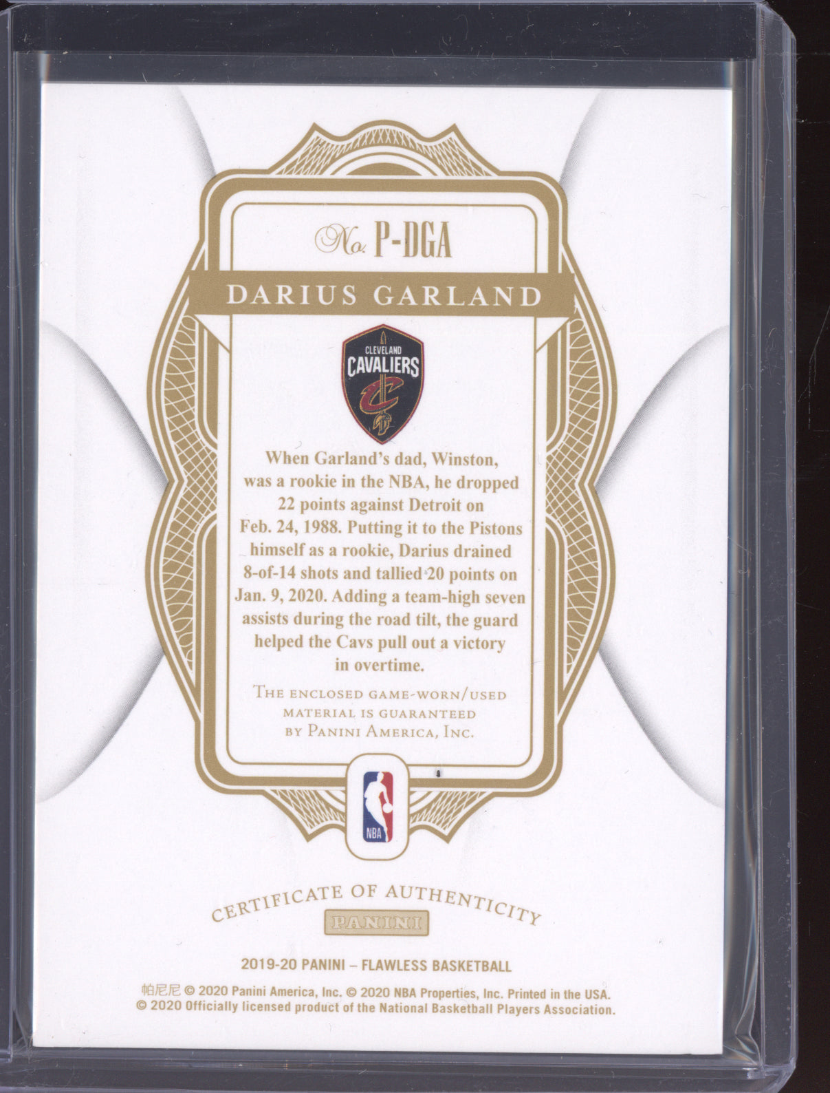 Darius Garland 2019-20 Panini Flawless Patches Ruby RC 9/15