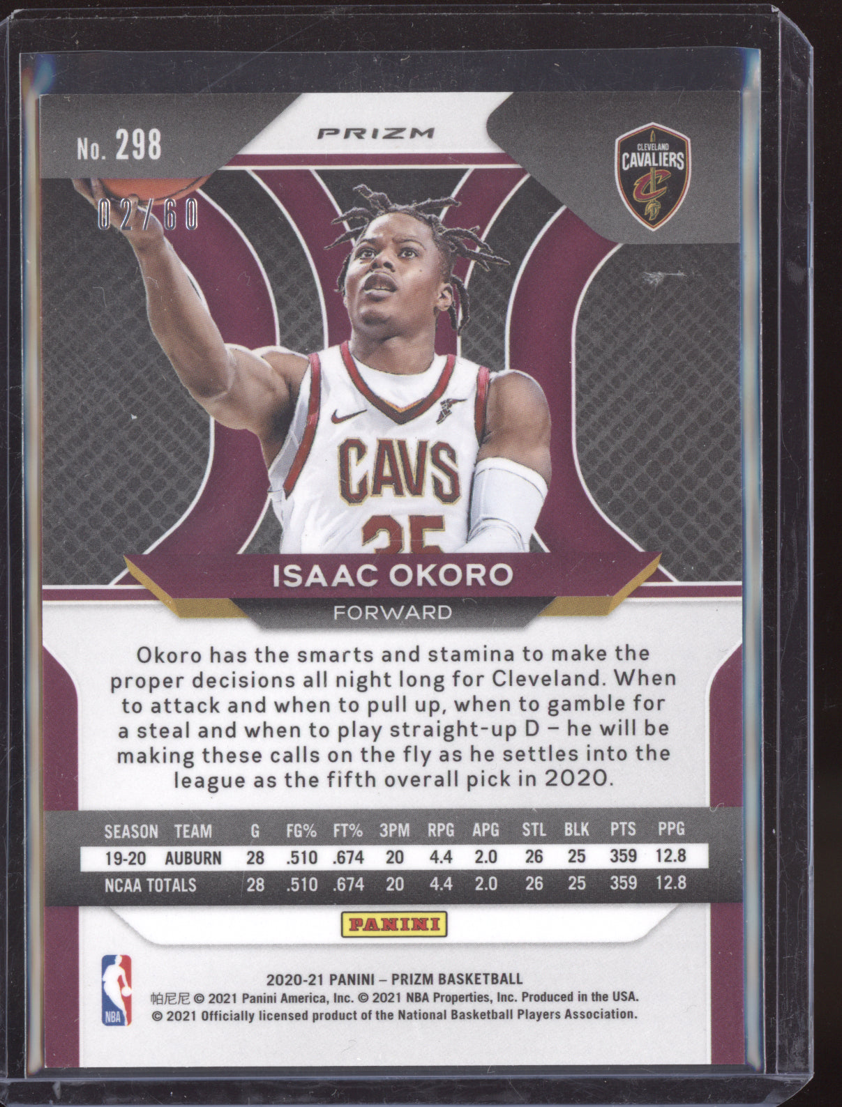 Isaac Okoro 2020-21 Panini Prizm Orange Wave RC 2/60