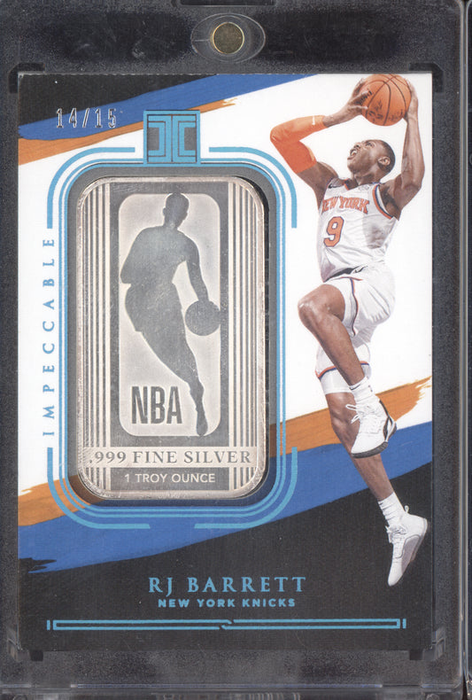 RJ Barrett 2020-21 Panini Impeccable .999 Fine Silver Troy Ounce Bar 14/15