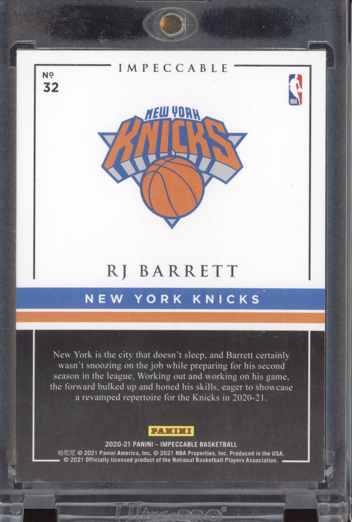 RJ Barrett 2020-21 Panini Impeccable .999 Fine Silver Troy Ounce Bar 14/15