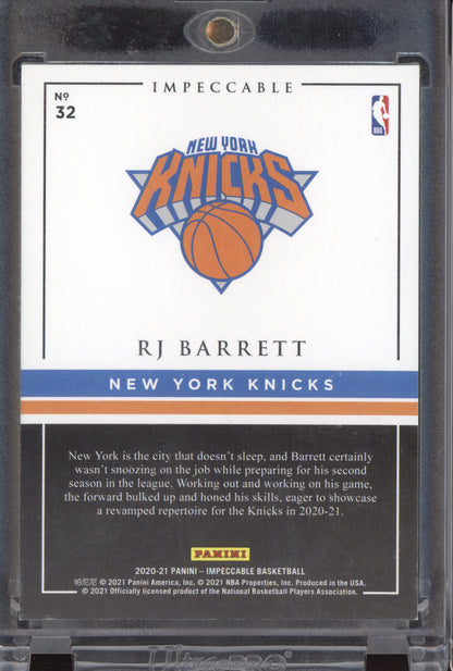 RJ Barrett 2020-21 Panini Impeccable .999 Fine Silver Troy Ounce Bar 14/15