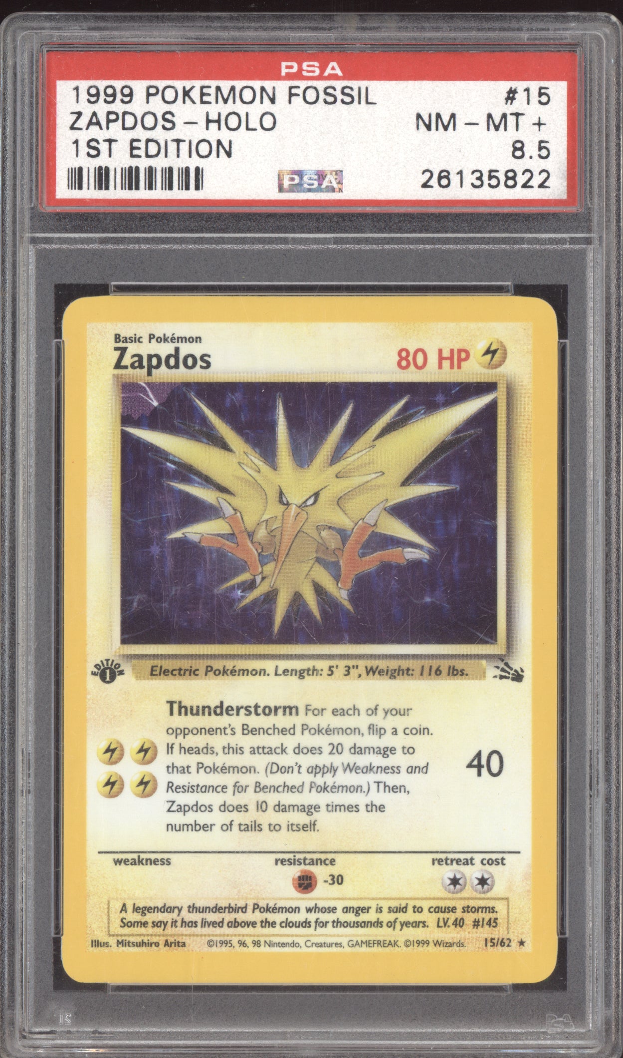 Zapdos 1999 Pokemon Fossil 1st  Edition 15/62 PSA 8.5