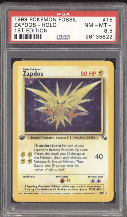 Zapdos 1999 Pokemon Fossil 1st  Edition 15/62 PSA 8.5
