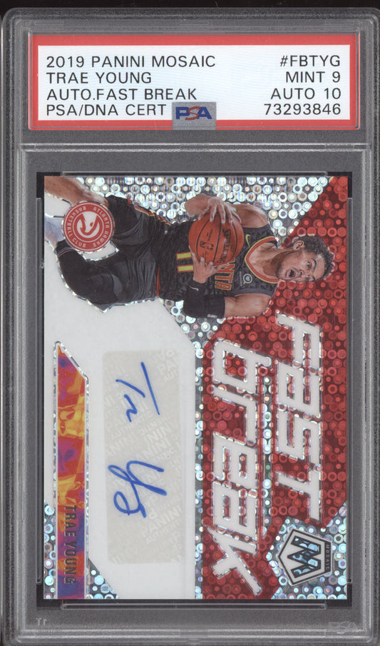 Trae Young 2019 Panini Mosaic Fast Break Auto PSA 9/10