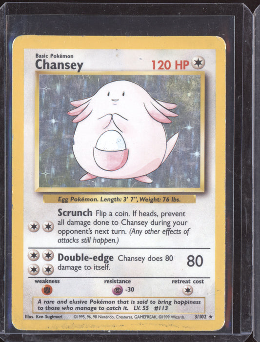 Chansey 1999 Pokemon Base Set Rare Holo 3/102