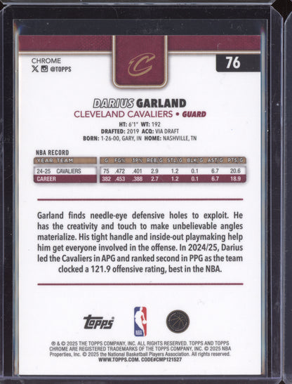 Darius Garland 2025-26 Topps Chrome Black Basketball Refractor Jersey Number /10