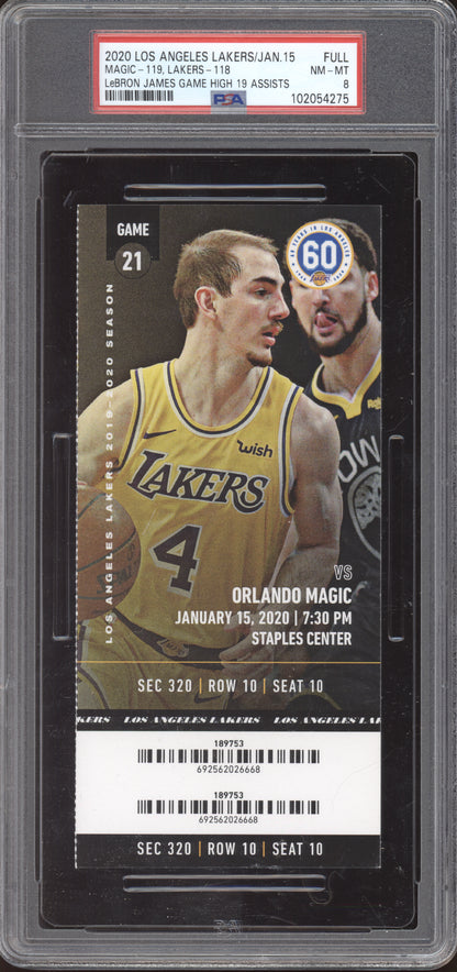 Lebron James Lakers vs Magic 2020 Ticket Full Game High 19 Assists PSA  8