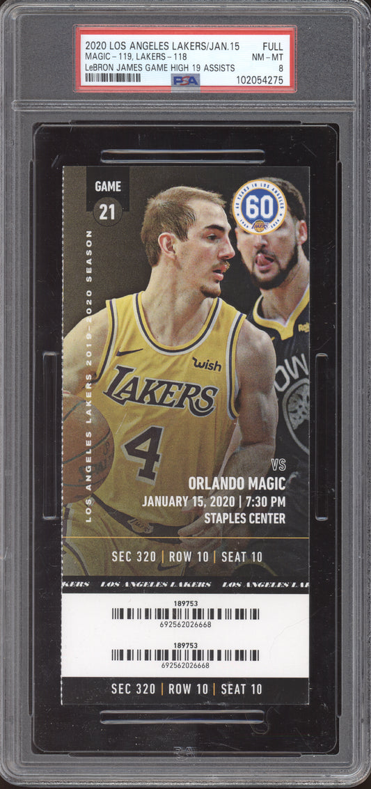 Lebron James Lakers vs Magic 2020 Ticket Full Game High 19 Assists PSA  8
